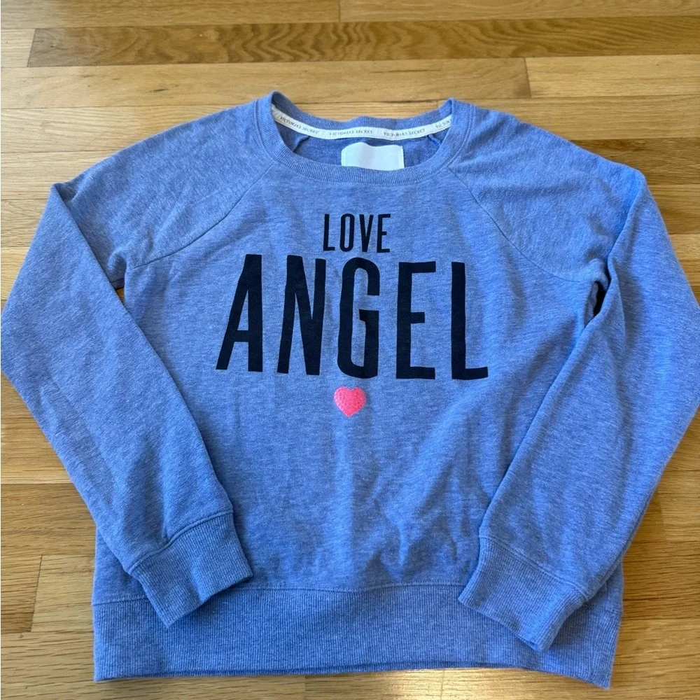 Victoria Secret Y2K Love Angel Heart Graphic Blue Crew Neck Sweatshirt Size S - Picture 1 of 9